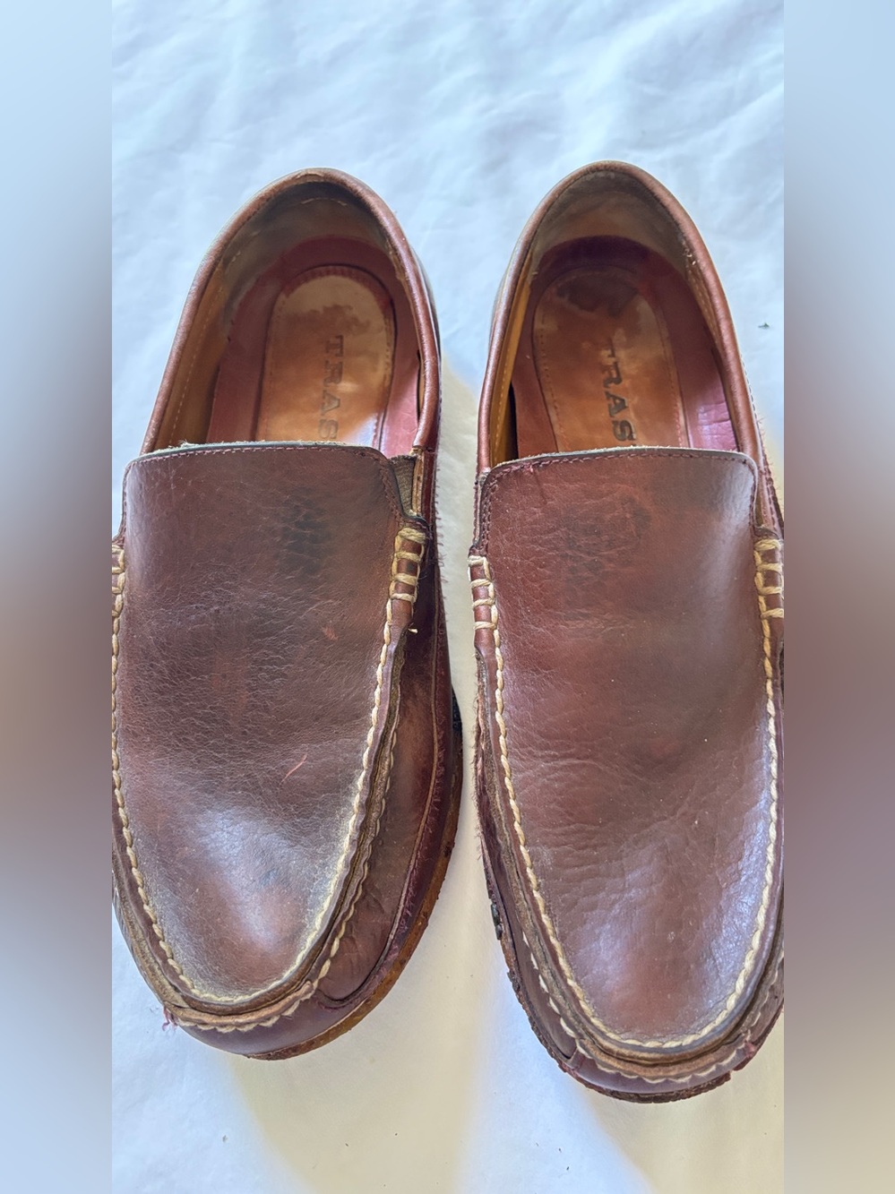 Trask Men’s 10M Brown Leather Slip On Loafers Moc Toe Comfort Shoes